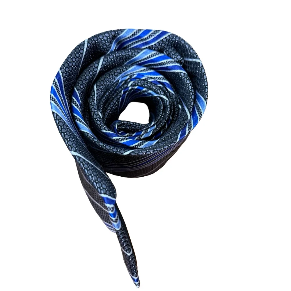 Pronto Uomo Blue Black Gray Striped Neck Tie Necktie Silk 3